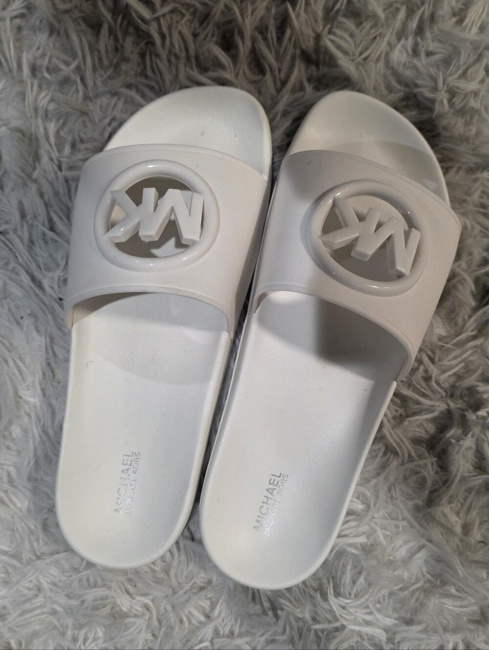 MICHAEL KORS Penny PVC White MK Logo Slide Sandals (Size 8)